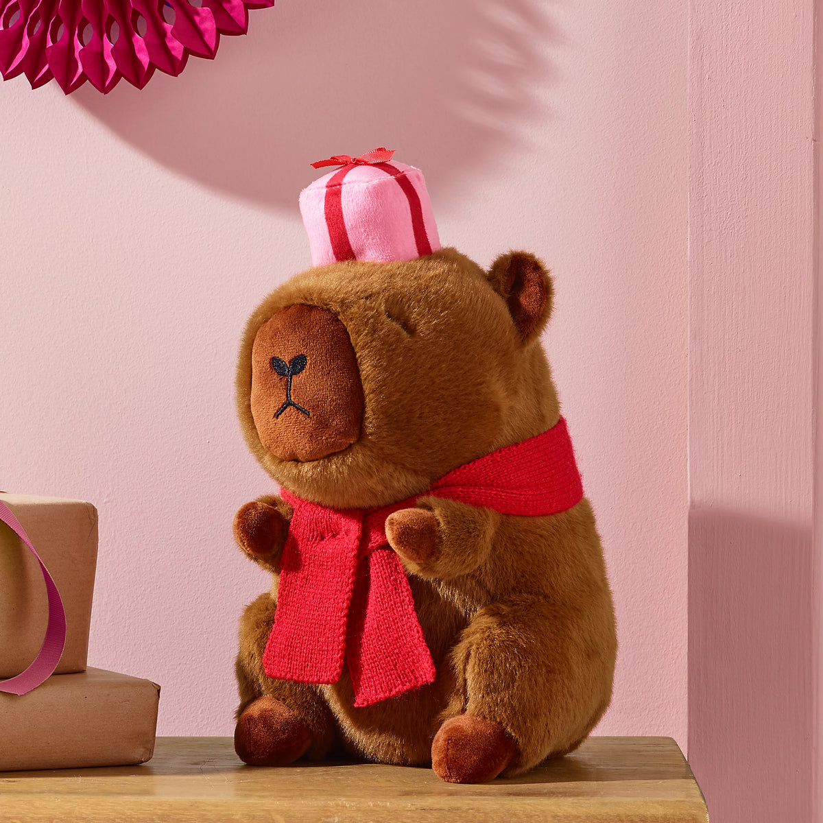 Catherine Lansfield Christmas Capybara 3D Shaped Cushion Pink