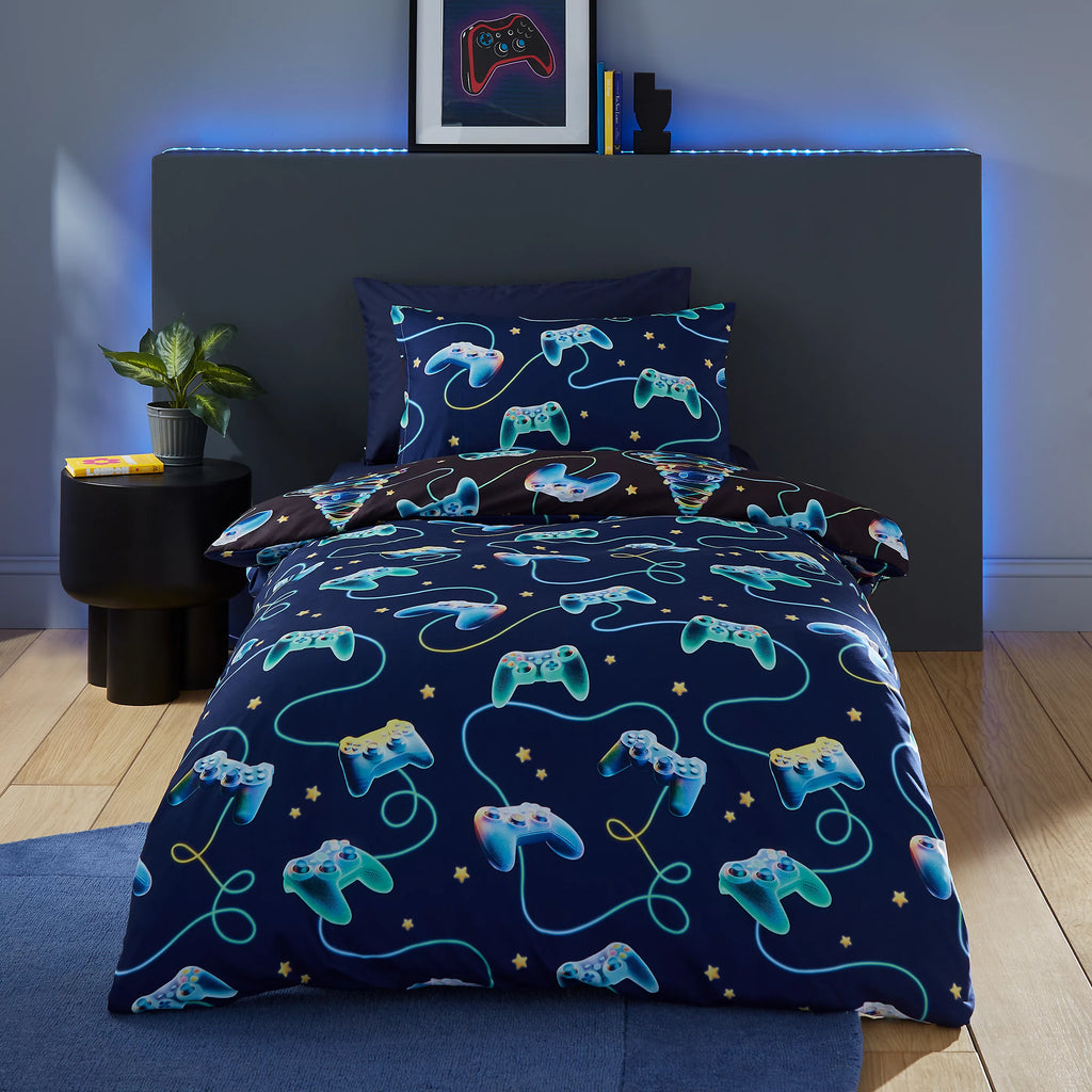 Catherine Lansfield Christmas Gamer Navy Blue Duvet Cover Set
