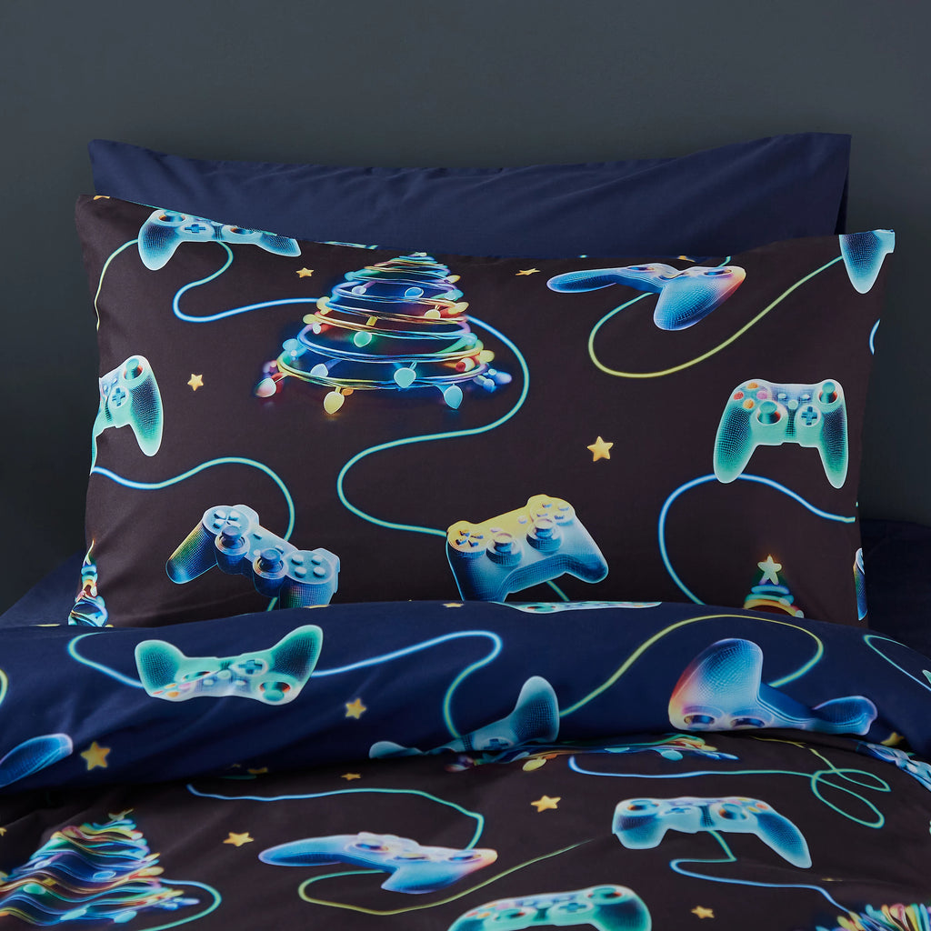 Catherine Lansfield Christmas Gamer Navy Blue Duvet Cover Set