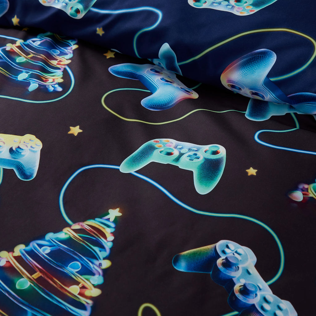Catherine Lansfield Christmas Gamer Navy Blue Duvet Cover Set