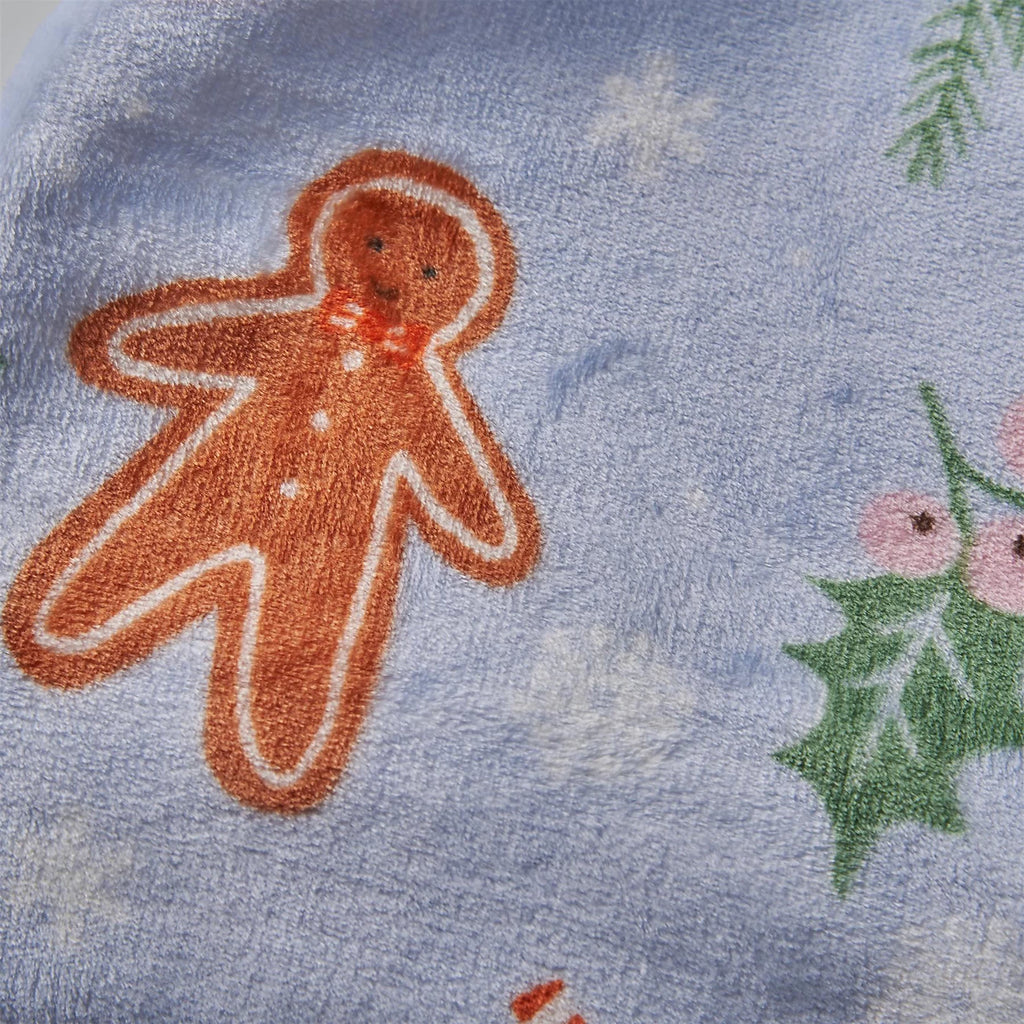 Catherine Lansfield Blue Christmas Gingerbread Soft and Cosy Fleece Throw