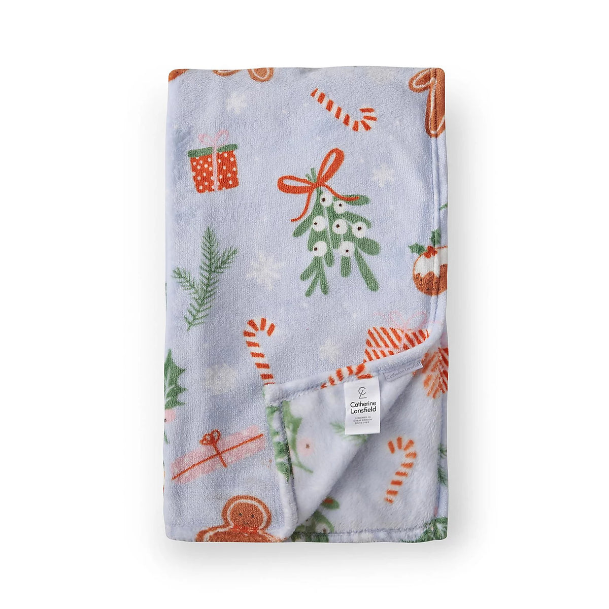 Catherine Lansfield Blue Christmas Gingerbread Soft and Cosy Fleece Throw