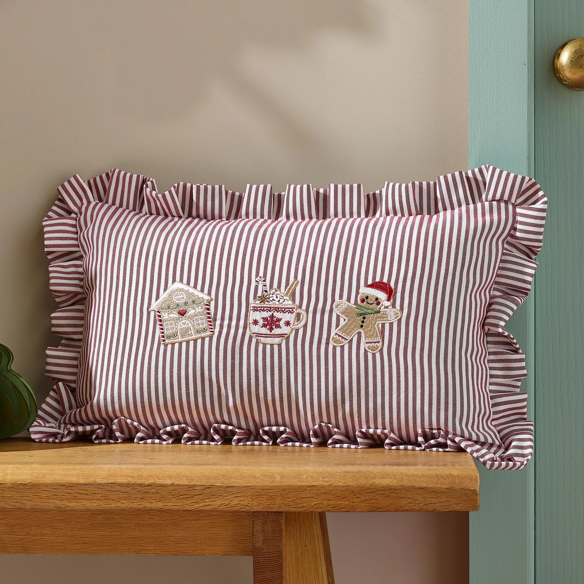 Catherine Lansfield Christmas Gingerbread Stripe 30x50cm Cushion Natural