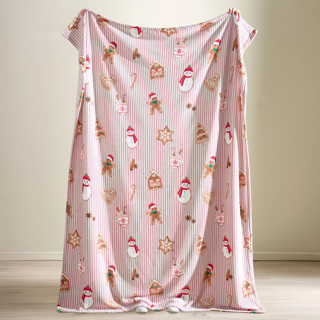Catherine Lansfield Natural Christmas Gingerbread Stripe Fleece Blanket Throw