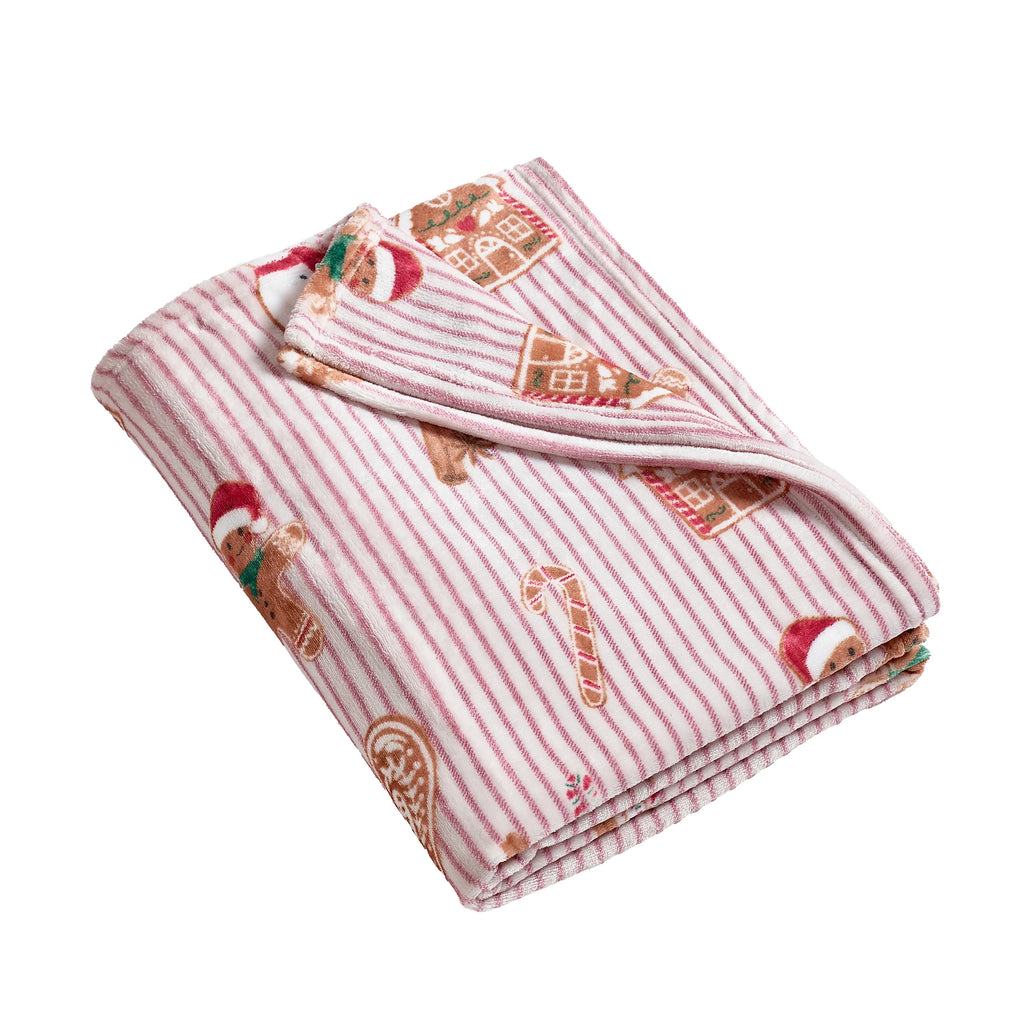 Catherine Lansfield Natural Christmas Gingerbread Stripe Fleece Blanket Throw