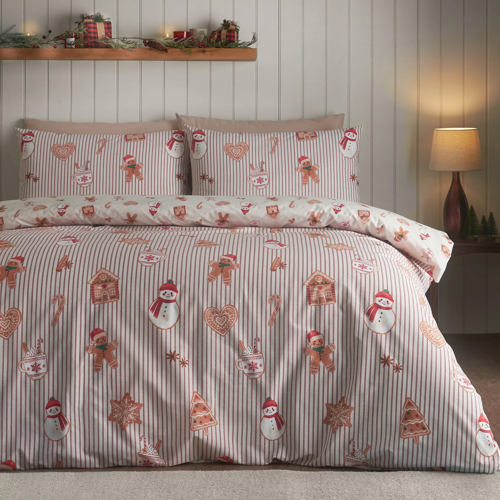 Catherine Lansfield Christmas Gingerbread Stripe Duvet Cover Set