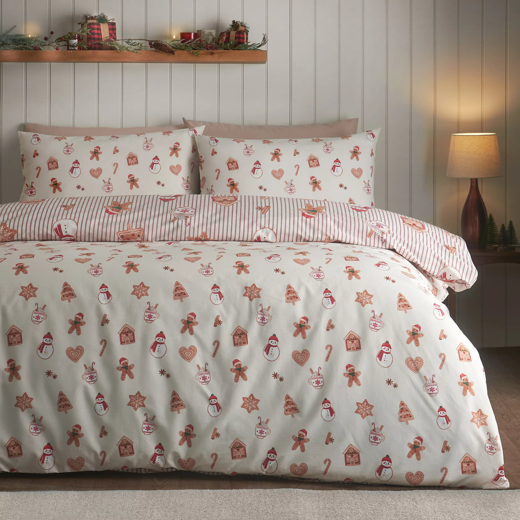 Catherine Lansfield Christmas Gingerbread Stripe Duvet Cover Set