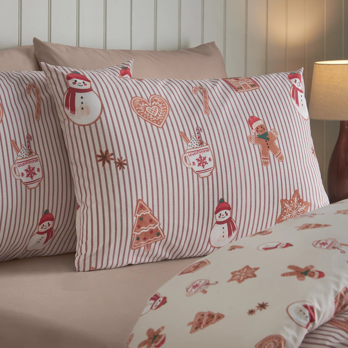 Catherine Lansfield Christmas Gingerbread Stripe Duvet Cover Set