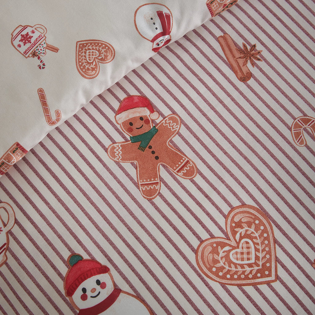 Catherine Lansfield Christmas Gingerbread Stripe Duvet Cover Set