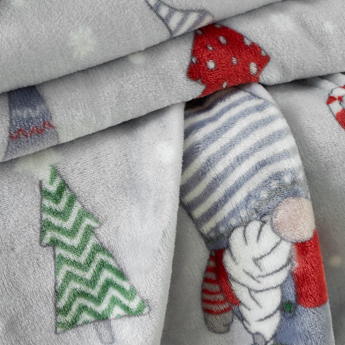 Catherine Lansfield Christmas Gnomes Grey Fleece Throw