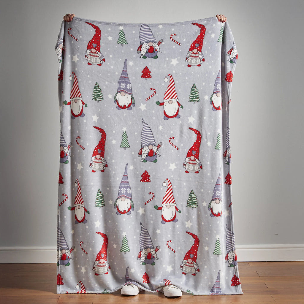 Catherine Lansfield Christmas Gnomes Grey Fleece Throw