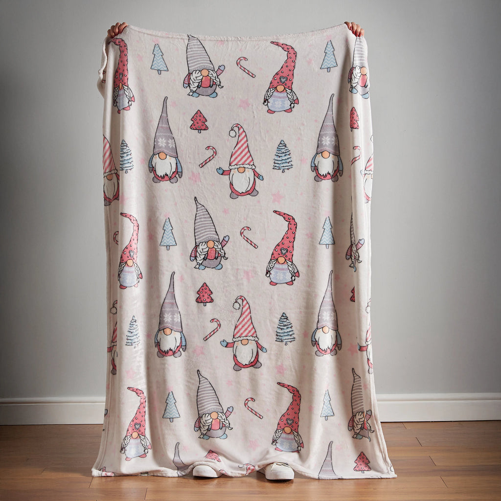 Catherine Lansfield Christmas Gnomes Pink Fleece Throw