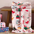 Catherine Lansfield Pink Christmas Happy Holidays Cosy Fleece Blanket Throw