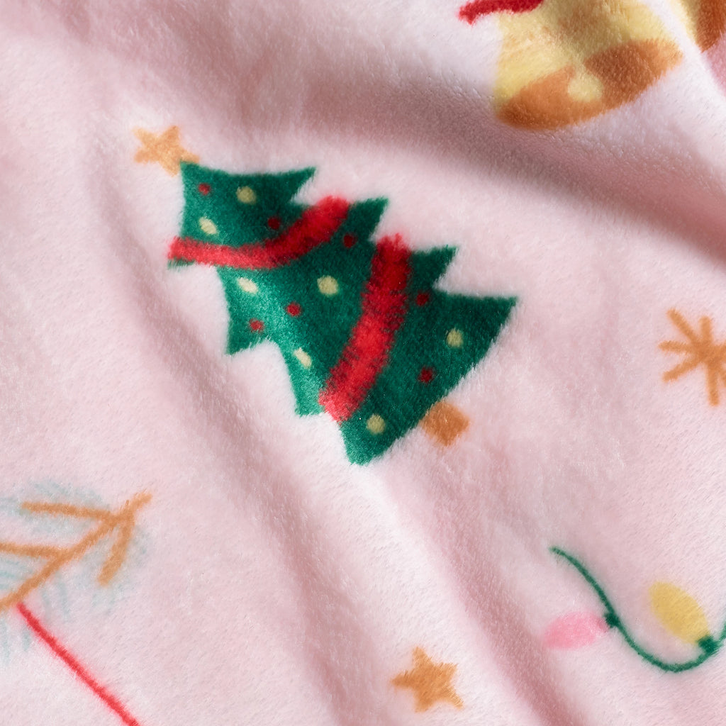 Catherine Lansfield Pink Christmas Happy Holidays Cosy Fleece Blanket Throw