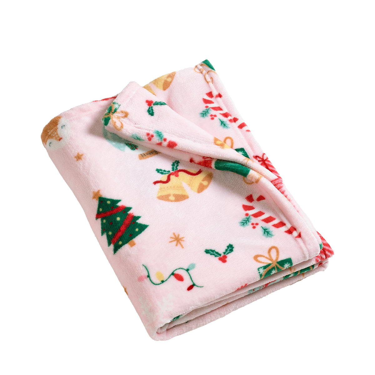Catherine Lansfield Pink Christmas Happy Holidays Cosy Fleece Blanket Throw