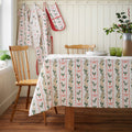 Catherine Lansfield Christmas Holly Stripe Cotton Tablecloth in Cream / Red