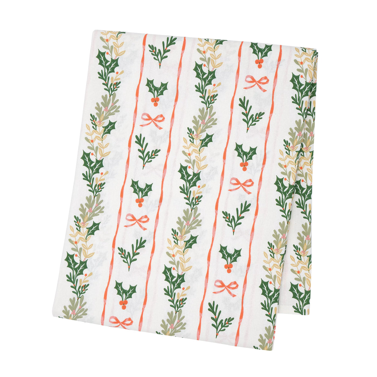 Catherine Lansfield Christmas Holly Stripe Cotton Tablecloth in Cream / Red