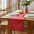 Catherine Lansfield Christmas Holly Stripe Embroidered Cotton Table Runner in Cream / Red