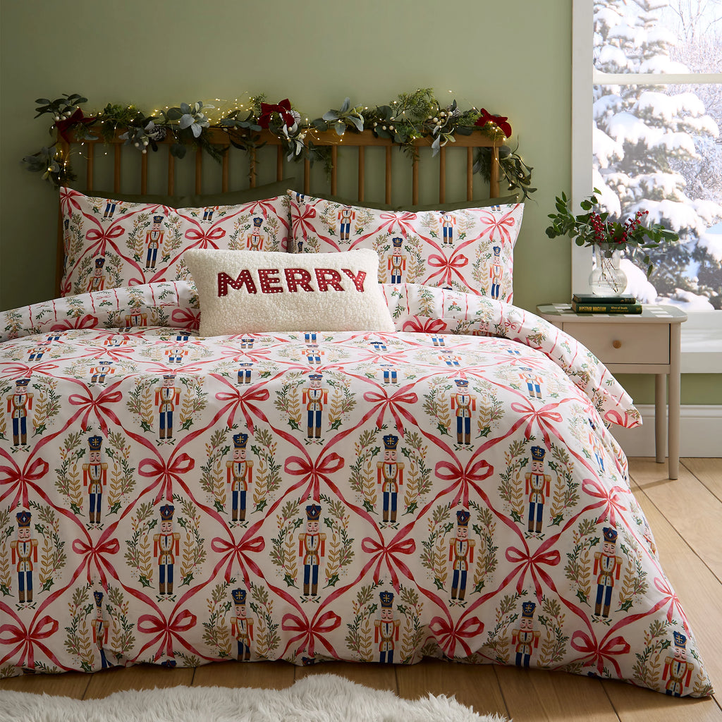 Catherine Lansfield Christmas Nutcracker Bows Duvet Cover Set