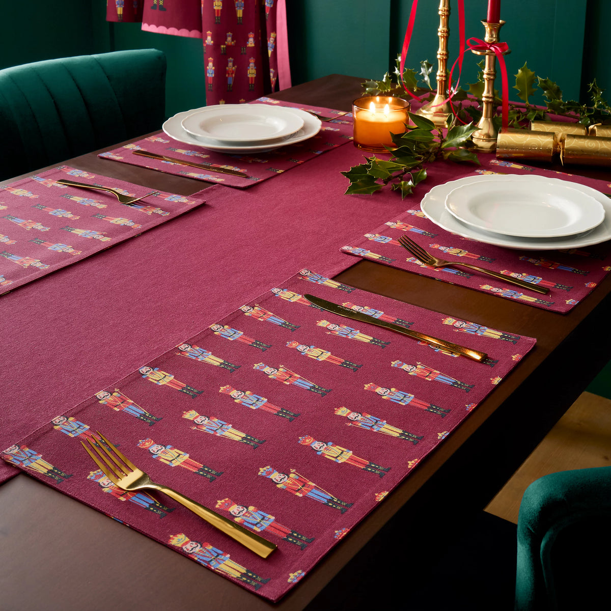 Catherine Lansfield Christmas Nutcracker Cotton Placemats 4 Pack in Plum