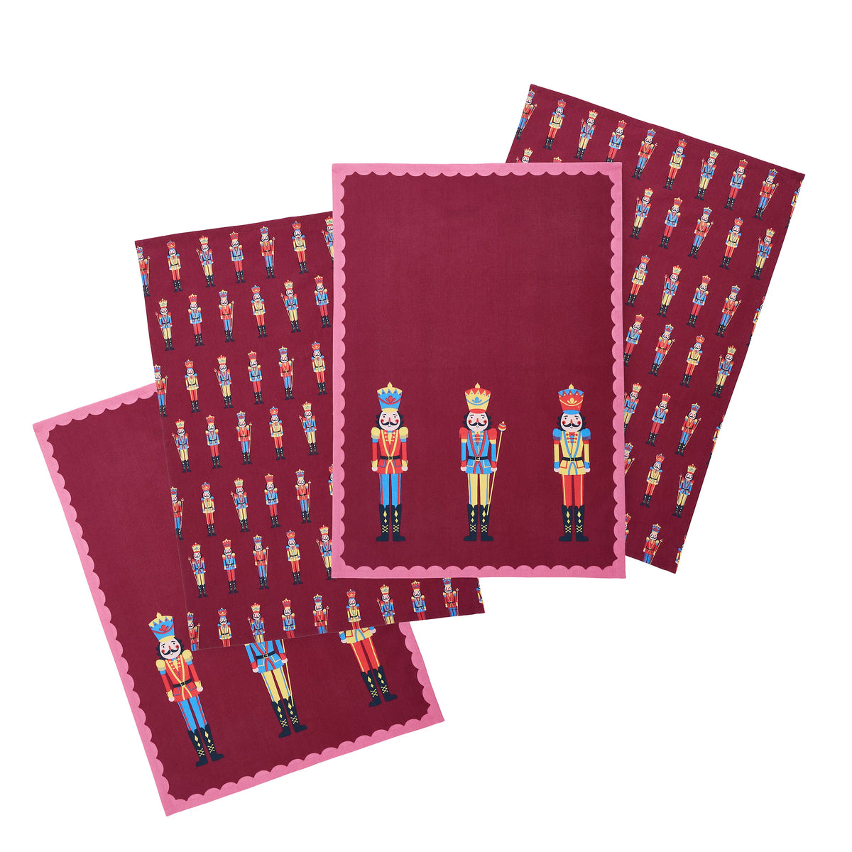 Catherine Lansfield Christmas Nutcracker Cotton Tea Towels 4 Pack in Plum