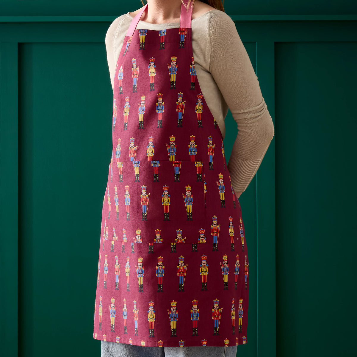 Catherine Lansfield Christmas Nutcracker Cotton Kitchen Apron in Plum