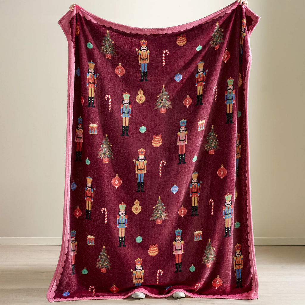 Catherine Lansfield Plum Teddy Christmas Nutcracker Cosy and Warm Fleece Throw