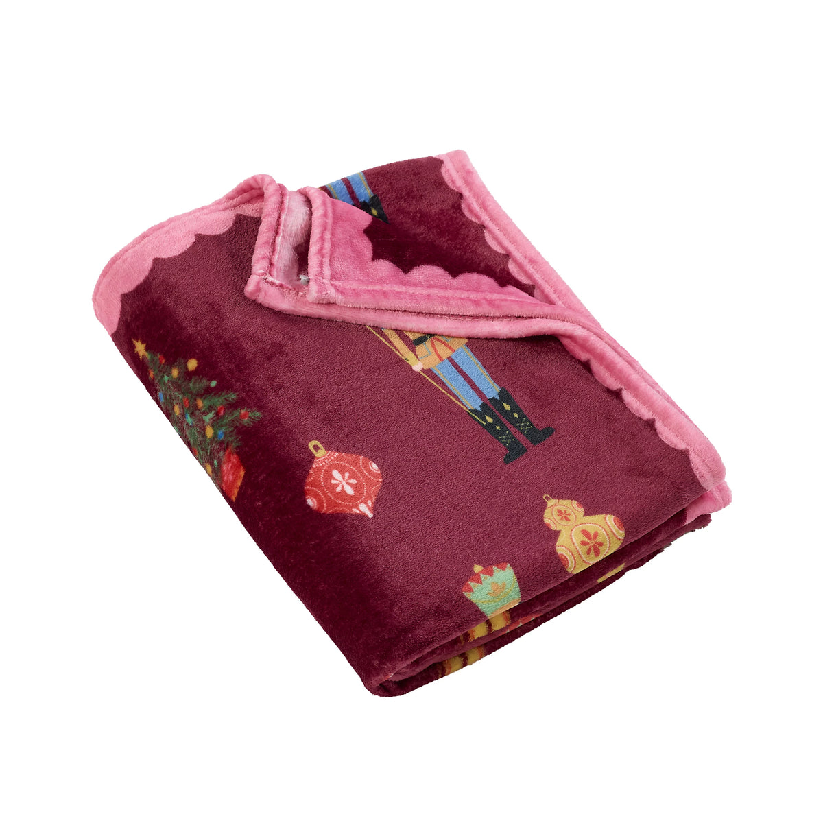 Catherine Lansfield Plum Teddy Christmas Nutcracker Cosy and Warm Fleece Throw
