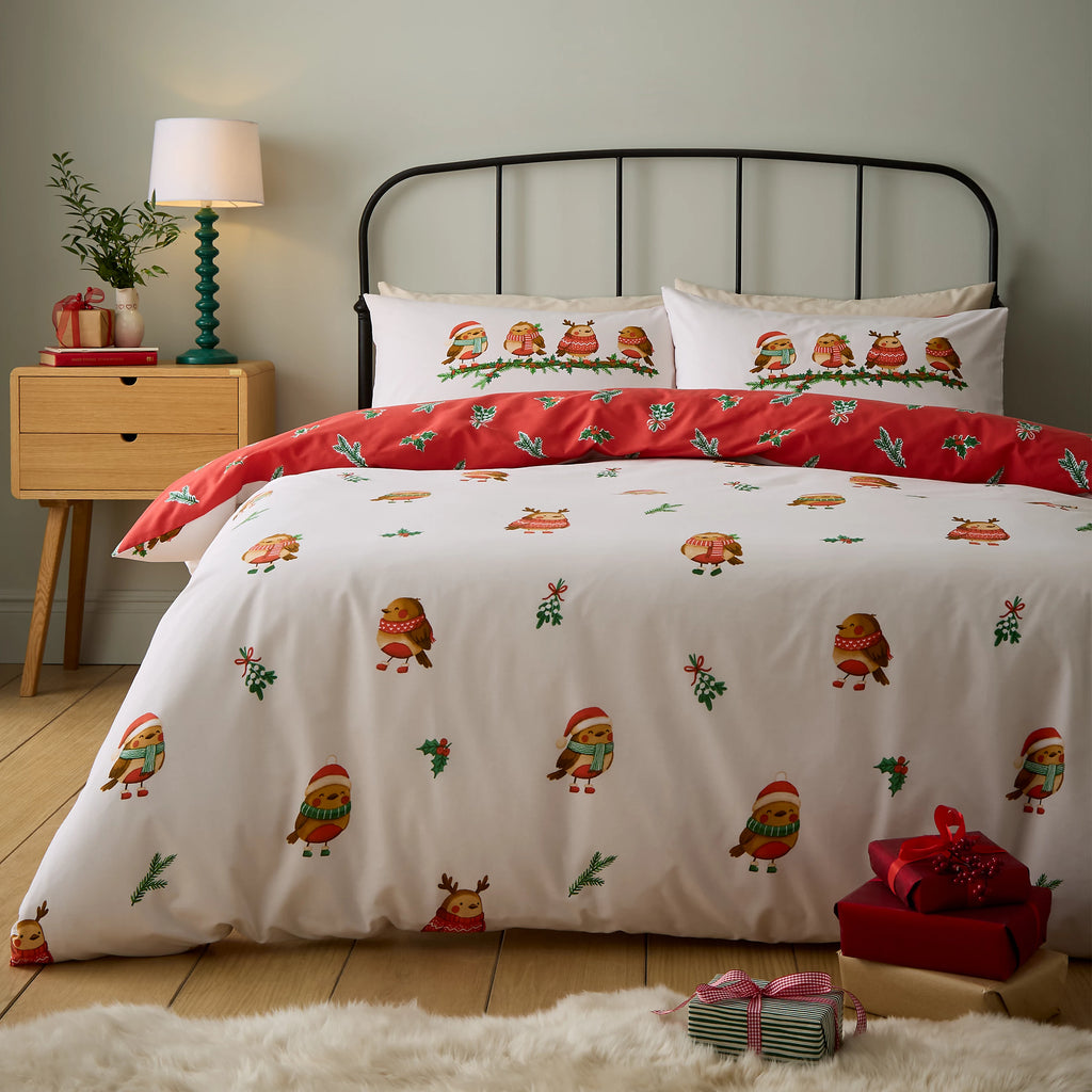 Catherine Lansfield Christmas Robins Duvet Cover Set