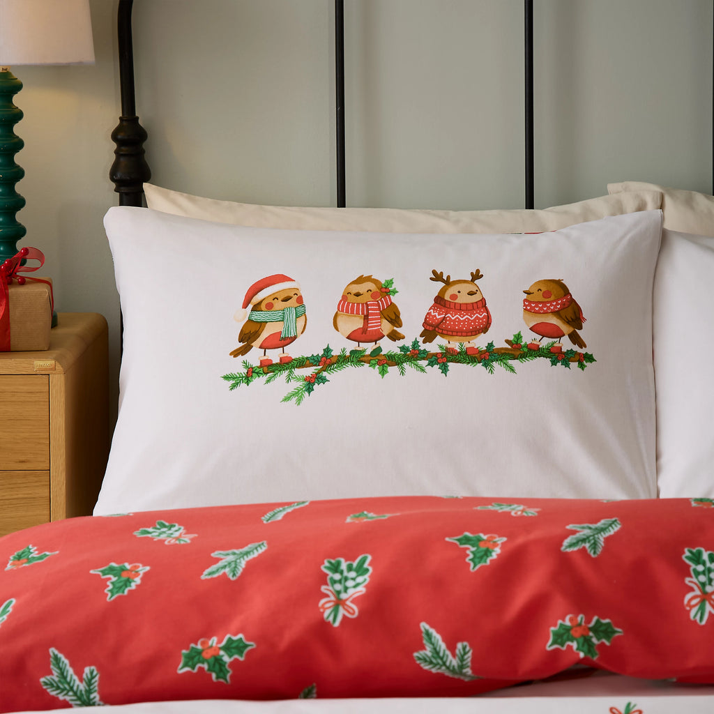 Catherine Lansfield Christmas Robins Duvet Cover Set