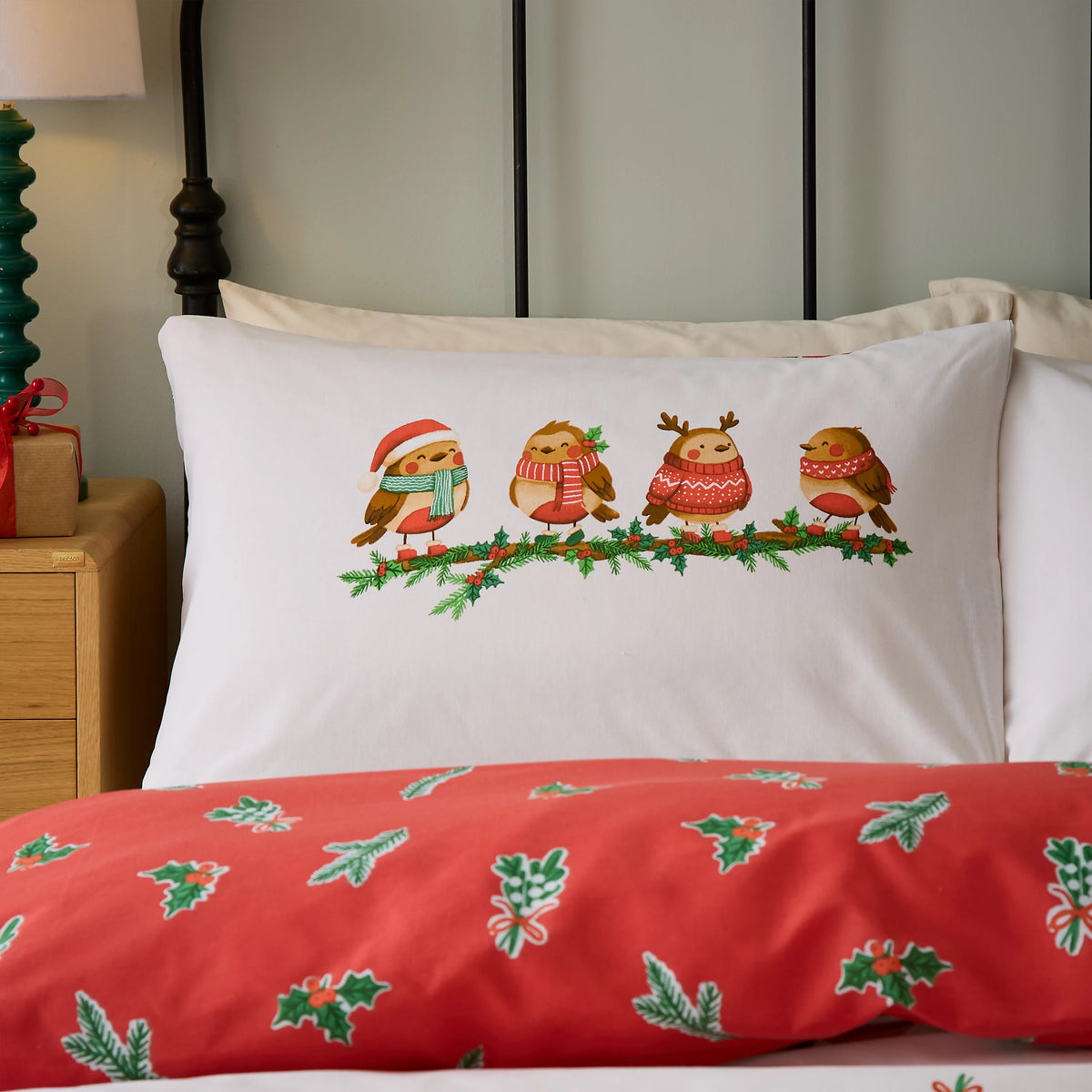 Catherine Lansfield Christmas Robins Duvet Cover Set