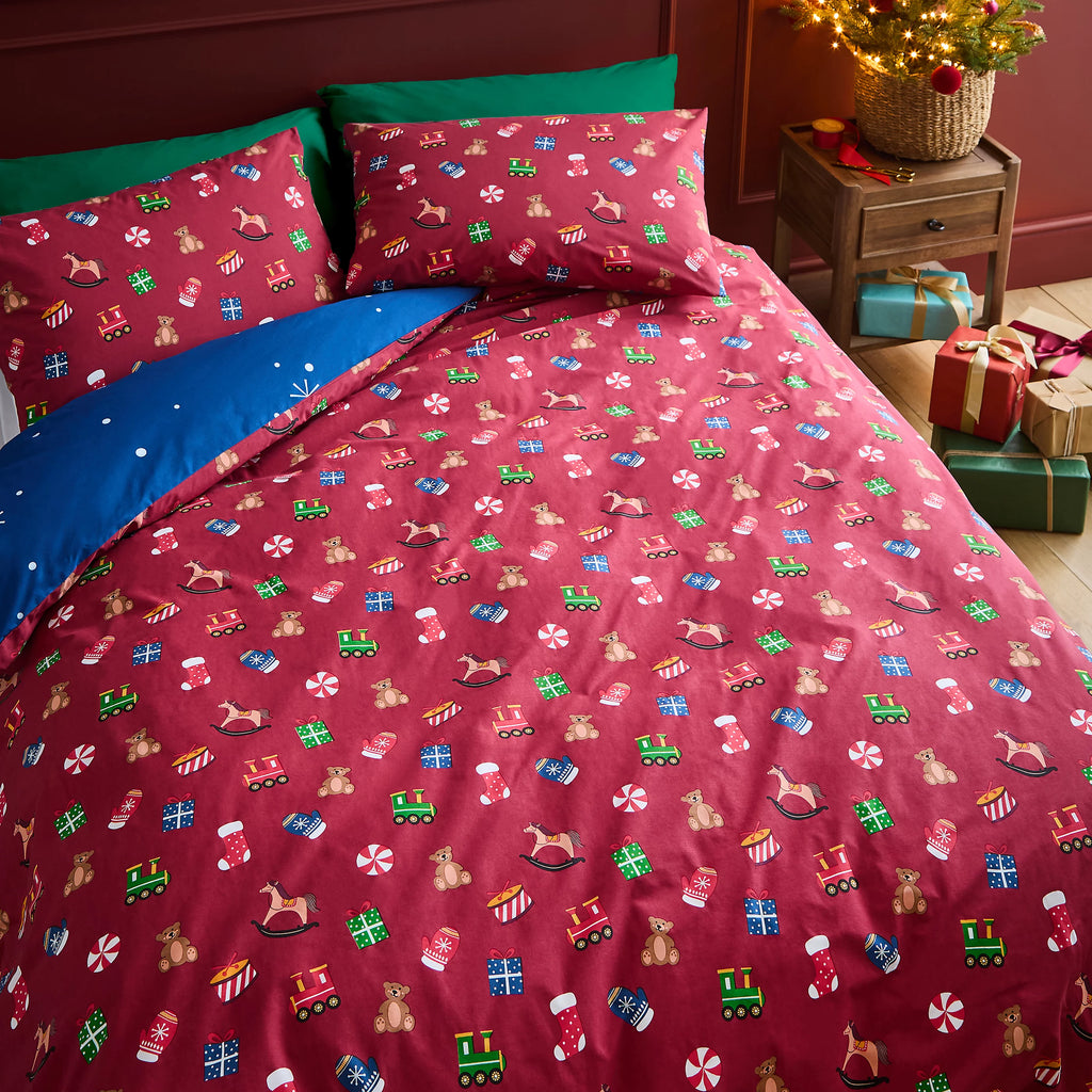 Catherine Lansfield Santa's Workshop Navy Blue Duvet Cover Set