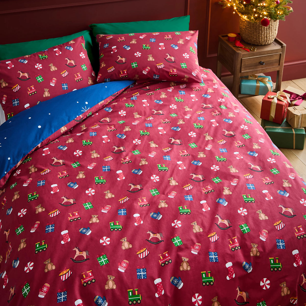 Catherine Lansfield Santa's Workshop Navy Blue Duvet Cover Set