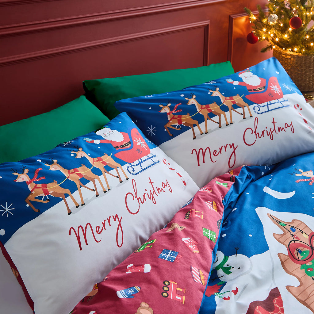 Catherine Lansfield Santa's Workshop Navy Blue Duvet Cover Set