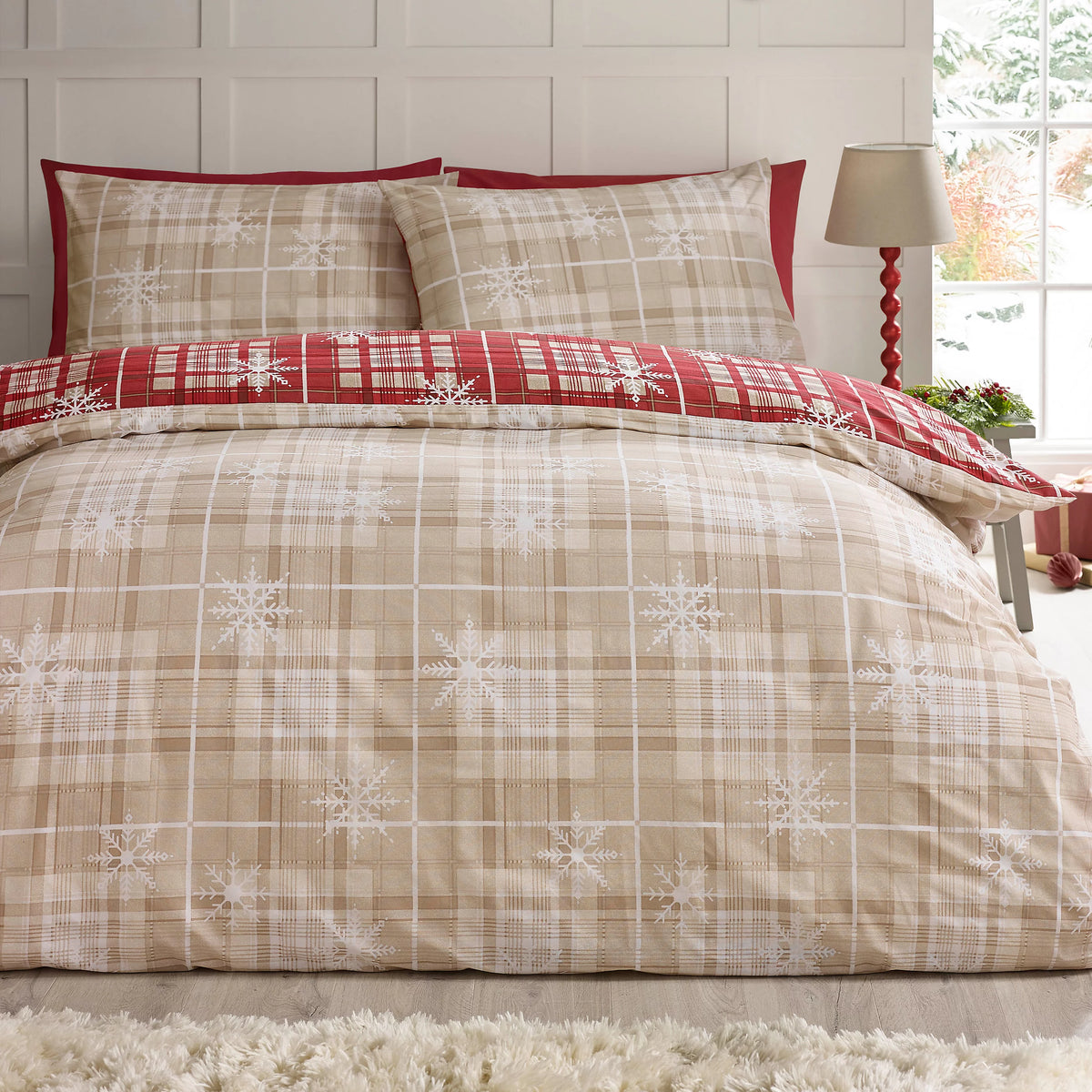 Catherine Lansfield Christmas Scandi Check Duvet Cover Set