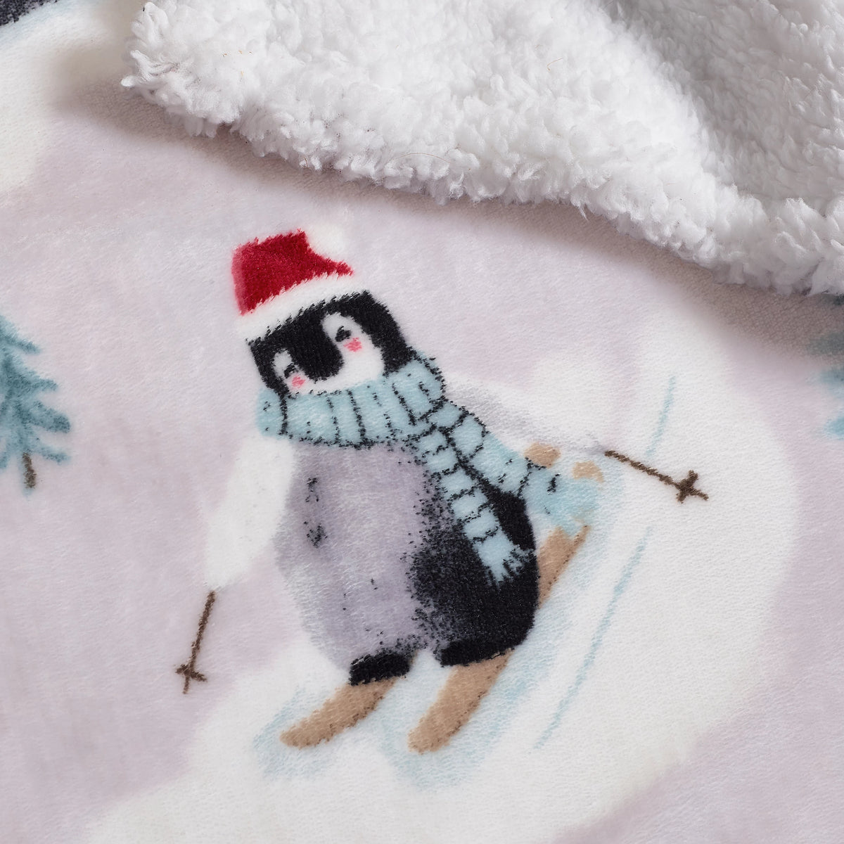 Catherine Lansfield Natural Christmas Sherpa Penguins Cosy Blanket Throw
