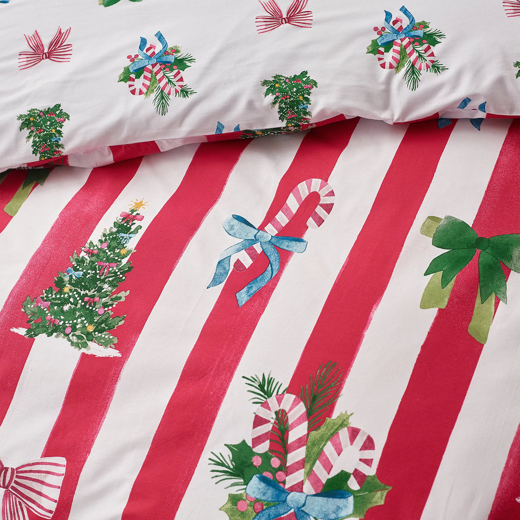 Catherine Lansfield Red Christmas Stripe Reversible Duvet Cover Set