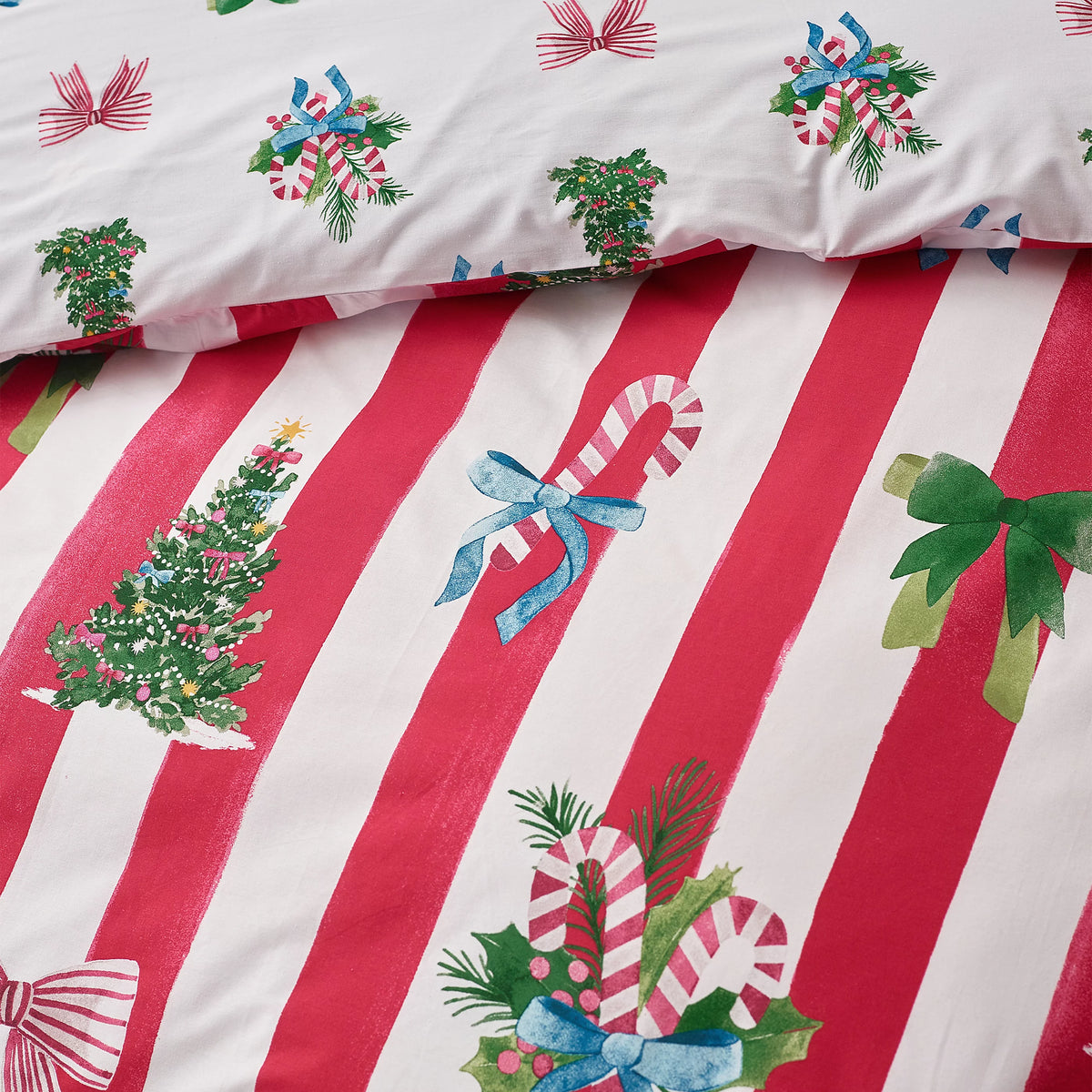 Catherine Lansfield Red Christmas Stripe Reversible Duvet Cover Set