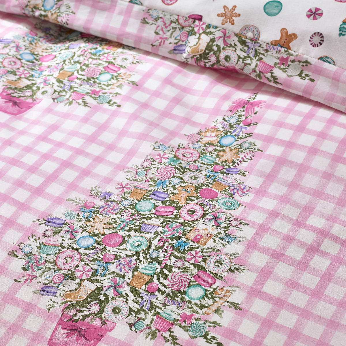 Catherine Lansfield Pink Christmas Sweets and Treats Reversible Duvet Cover Set