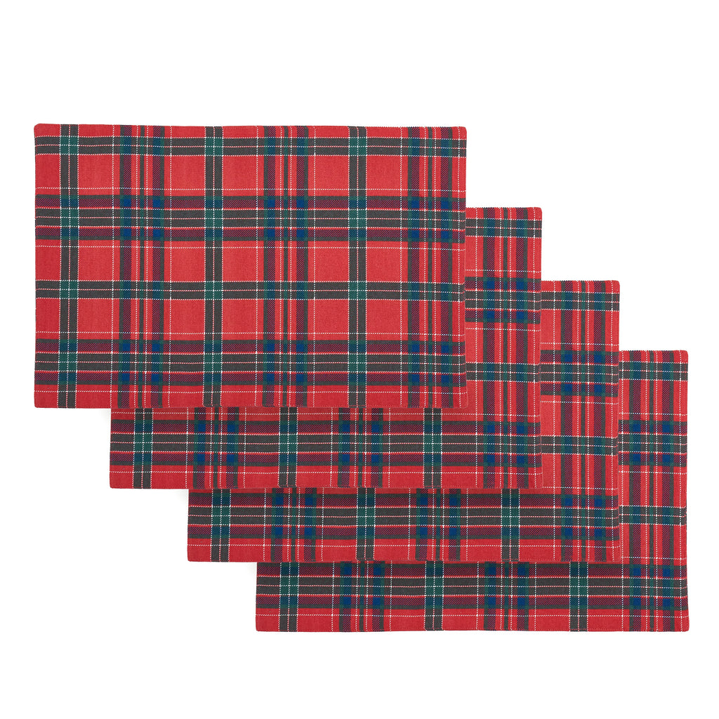 Catherine Lansfield Christmas Tartan Check Cotton Placemats 4 Pack in Red / Green