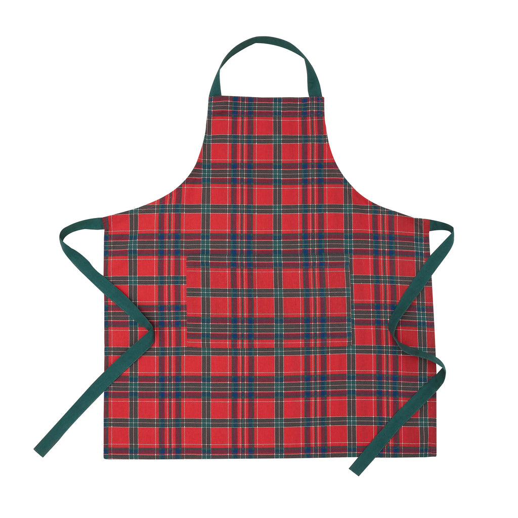 Catherine Lansfield Christmas Tartan Check Cotton Kitchen Apron in Red / Green