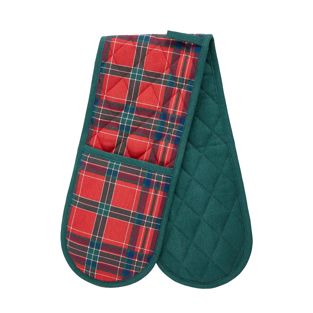 Catherine Lansfield Christmas Tartan Check Cotton Double Oven Glove in Red / Green
