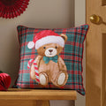 Catherine Lansfield Christmas Tartan Teddy Bear 45x45cm Cushion Green