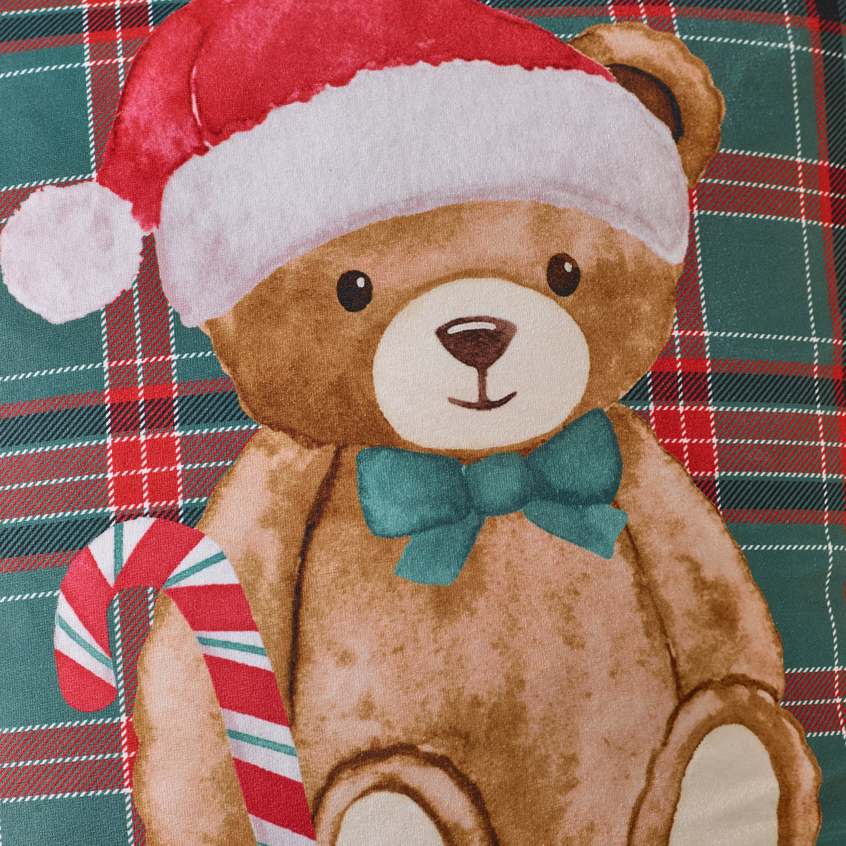 Catherine Lansfield Christmas Tartan Teddy Bear 45x45cm Cushion Green
