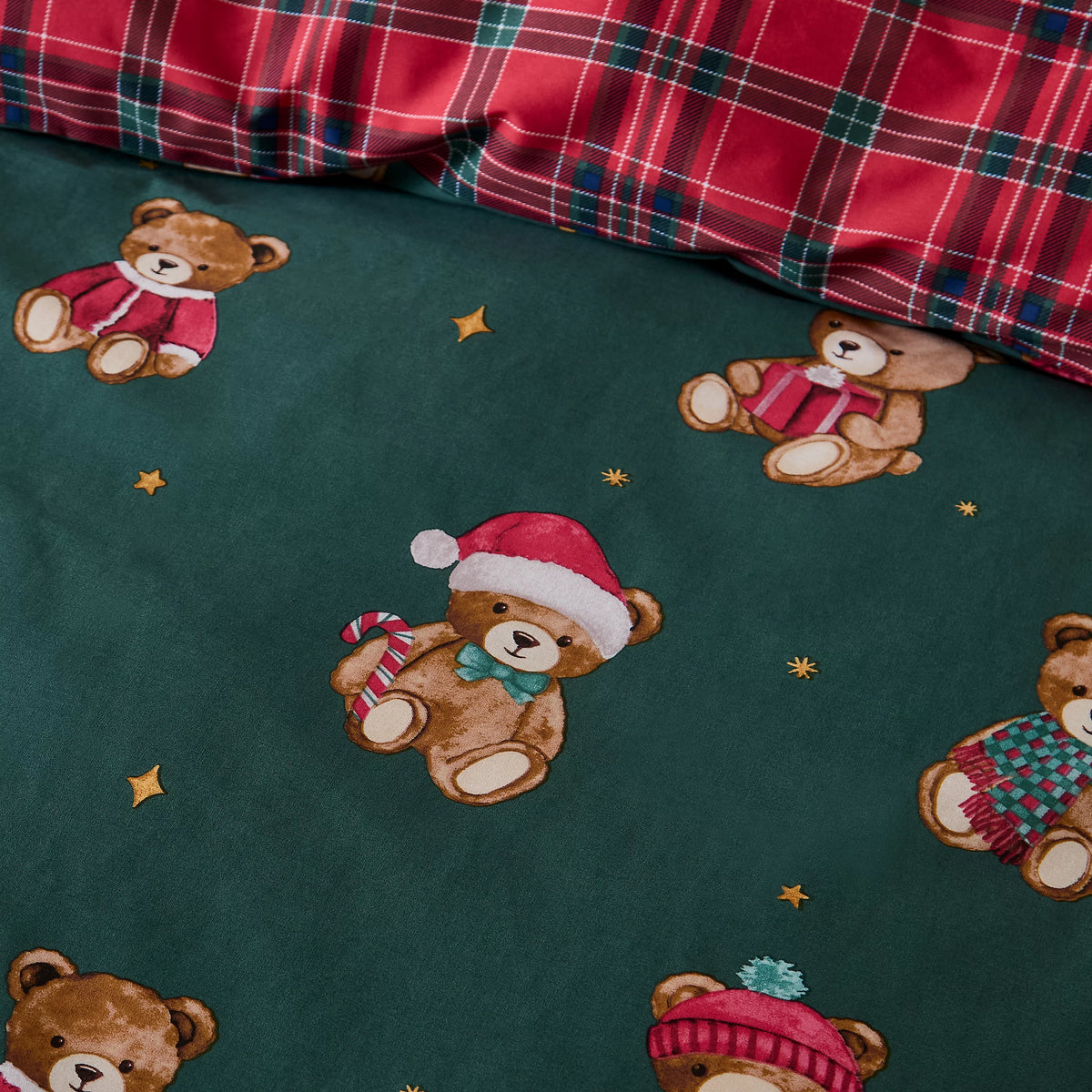 Catherine Lansfield Christmas Tartan Teddy Bear Duvet Cover Set
