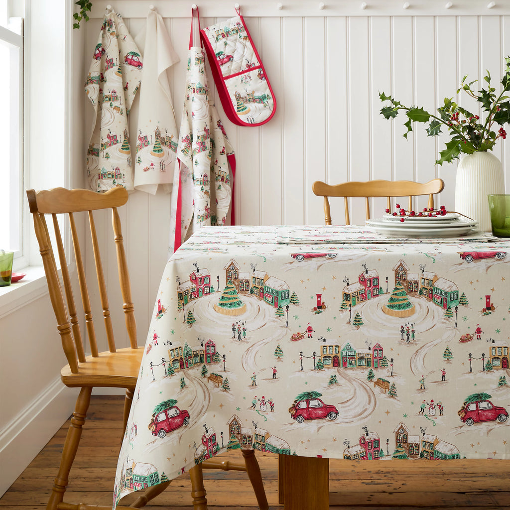 Catherine Lansfield Christmas Town Cotton Tablecloth in Natural