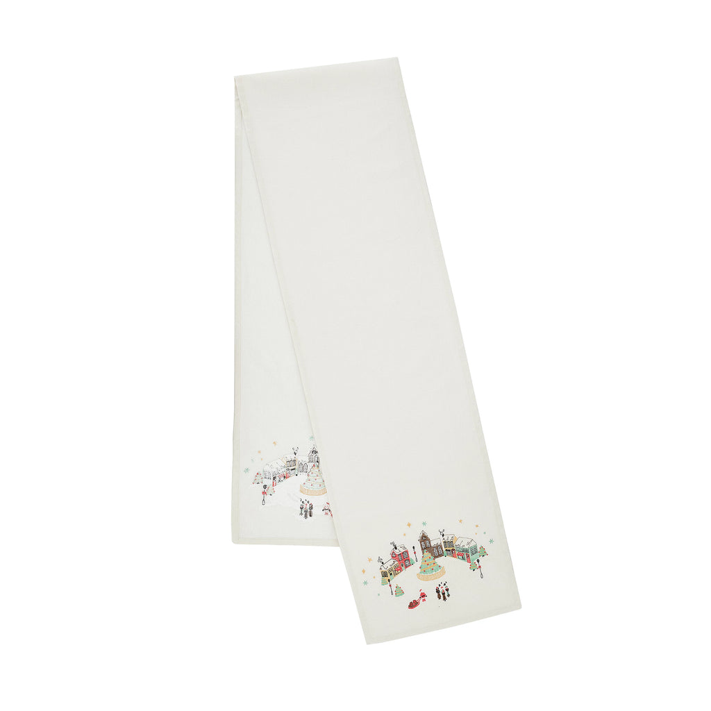 Catherine Lansfield Christmas Town Cotton Table Runner in Natural 33 x 220cm