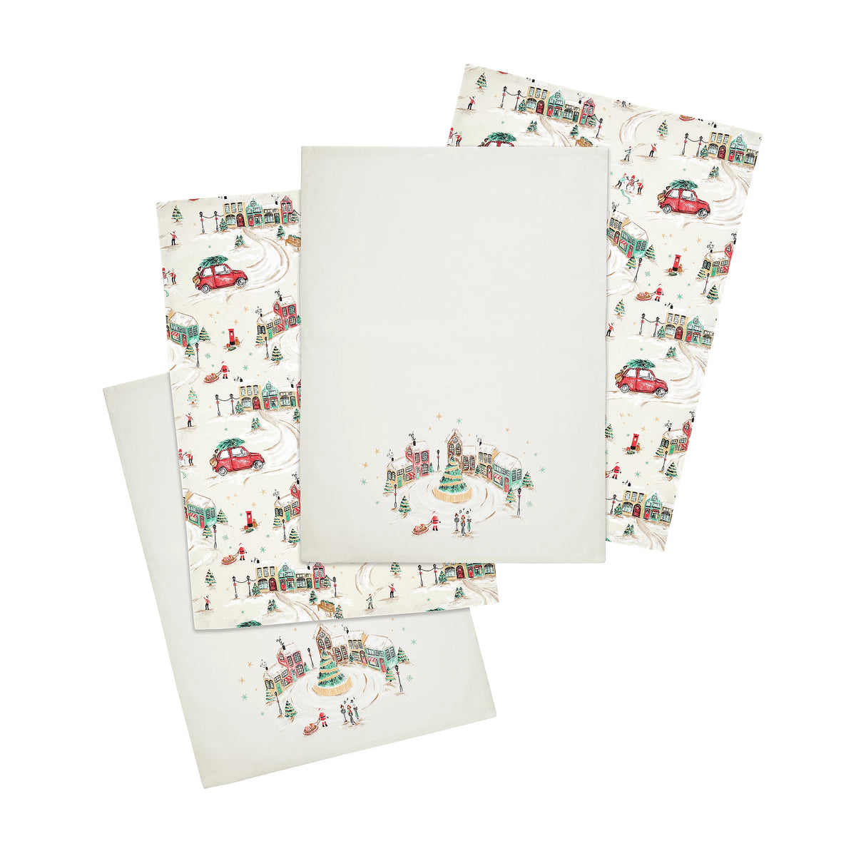 Catherine Lansfield Christmas Town Cotton Tea Towels 4 Pack in Natural