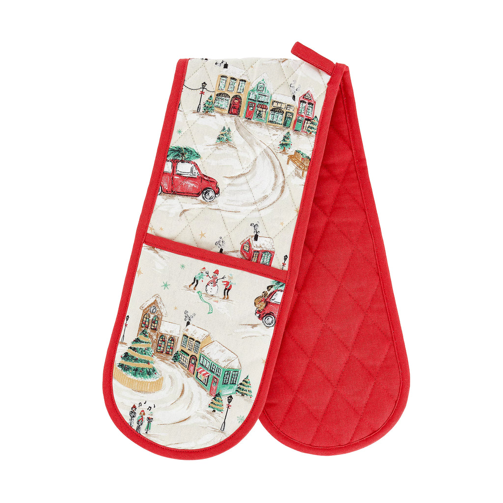 Catherine Lansfield Christmas Town Cotton Double Oven Glove in Natural