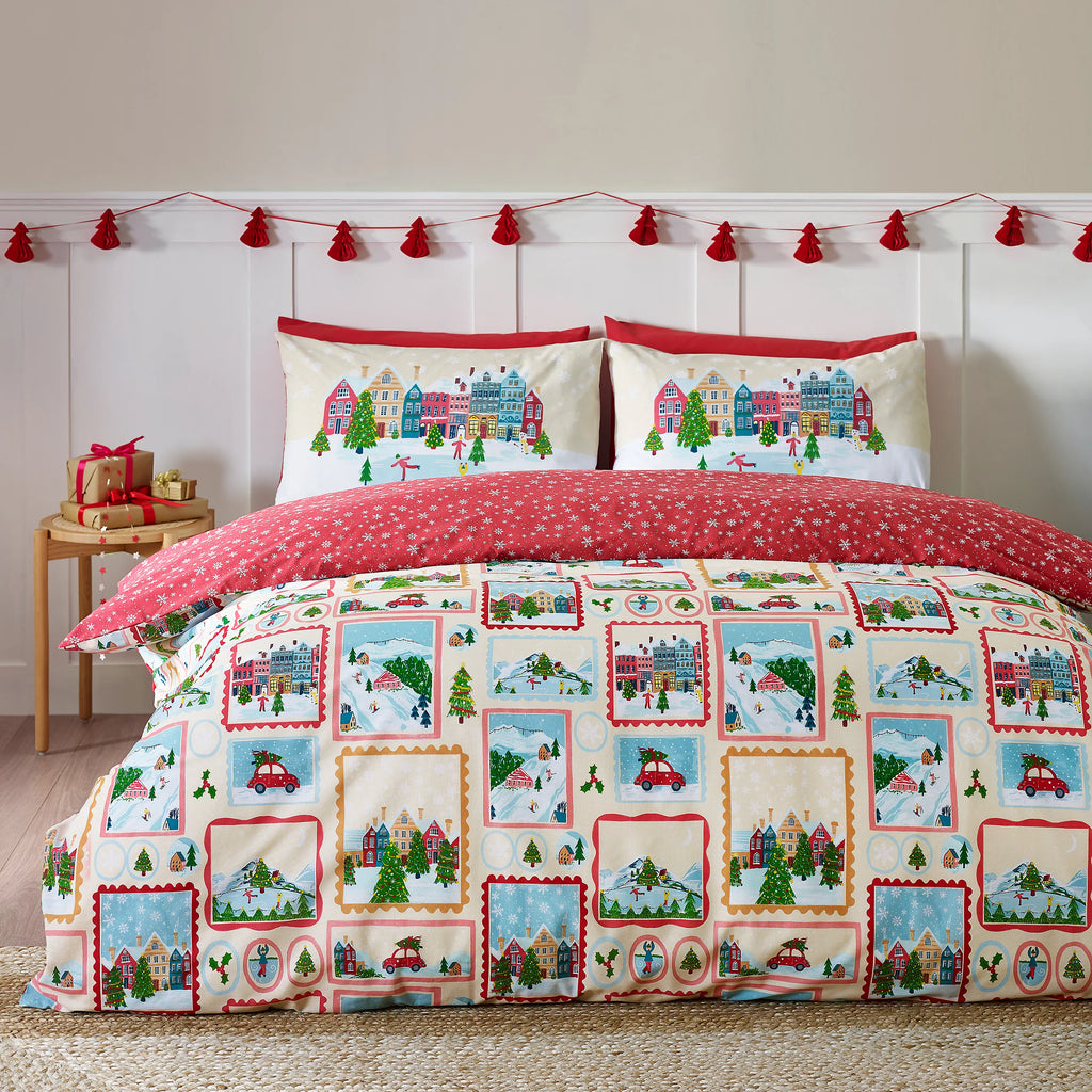 Catherine Lansfield Christmas Town Stamps Duvet Cover Set